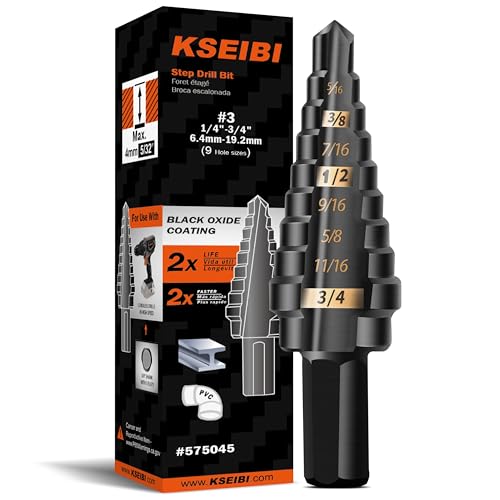 KSEIBI #3 HSS Step Drill Bit Set 1/4-3/4" with 3/8 Shank - Black Oxide Finish for Metal, Wood, Plastic Drilling - Durable, Precision Multi-Sized Bits with 3-Flat Shank 575045 - size: #3 (1/4-3/4 inch)