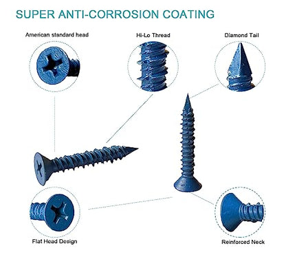 3/16 x 1-1/4" Flat Head Concrete Screw Anchor, for Anchoring to Masonry, Block or Brick (100Pcs) - size: 3/16 x 1-1/4", style: Flat Head