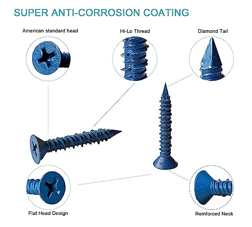 3/16 x 1-1/4" Flat Head Concrete Screw Anchor, for Anchoring to Masonry, Block or Brick (100Pcs) - size: 3/16 x 1-1/4", style: Flat Head