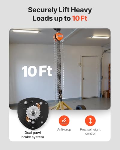 VEVOR Hand Chain Hoist, 3 Ton 6600 lbs Capacity, Manual Chain Block with Upgrade G80 Galvanized Chain, 10 ft Lifting Height, Heavy Duty Pulley Hoist for Garage Warehouse Automotive Machinery, Orange - size: 3T 10FT