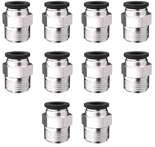 10PCS Push to Connect Fittings 1/2 Inch Tube OD x 1/2 Inch NPT Thread Pneumatic Male Straight Connector Air Fittings - size: 1/2"OD x 1/2"NPT 10PCS