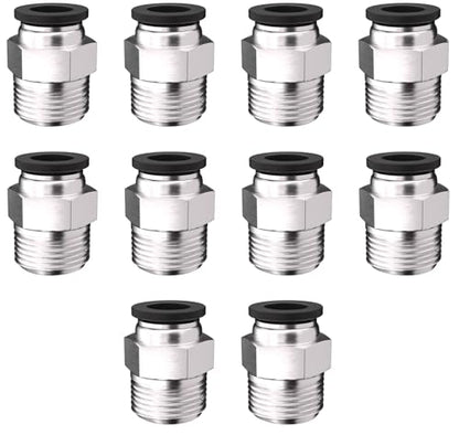 10PCS Push to Connect Fittings 1/2 Inch Tube OD x 1/2 Inch NPT Thread Pneumatic Male Straight Connector Air Fittings - size: 1/2"OD x 1/2"NPT 10PCS