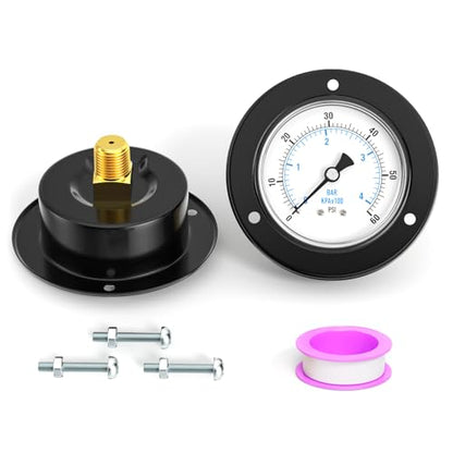 0-60PSI Black Front Flange Panel Mount, Dry Pressure Gauge, 2.5" Dial Size, 1/4" MNPT, Iron Case, with Phillips Screw and Nut, for Water, Gas, Liquid Pressure - color: Dry - Iron Case, size: 0-60PSI