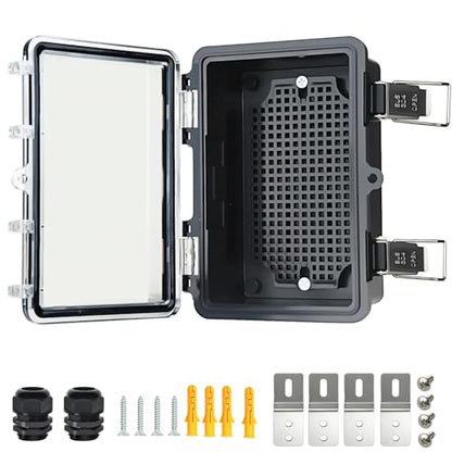 Electrical Junction Box, IP67 Waterproof Outdoor Box ABS Plastic Enclosure with Stainless Steel Latches & Brackets, Hinge Clear Cover Project Box with Mounting Plate 5.9"x3.9"x2.8" - color: Black-Clear, size: 5.9"x3.9"x2.8"