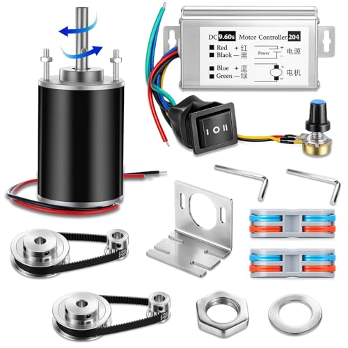 12V-24V DC Geared Motor Kit (3500-7000 RPM High Speed), Permanent Magnet Motor with Speed Controller, GT2 Synchronous Pulleys and Timing Belt Set for DIY Projects(Without Screw Thread)