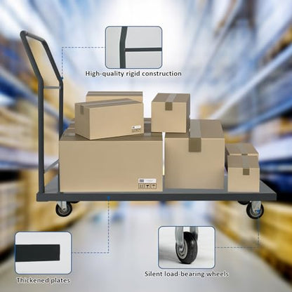 Heavy Duty Platform Truck Moving Flatbed Cart, Steel Flatbed Cart for Luggage Moving, Shopping, 48"x24"Push Dolly, 2000 LBS Dolly Cart Flatform with Wheels and Handle (48"x24") - size: 48"x24"