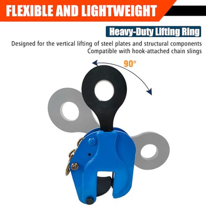 Vertical Plate Lifting Clamp,4400lbs Capacity Heavy Duty Steel Plate Clamp 2T with 0.8 Inch Jaw Opening, Industrial Lifting Clamp for Sheet Metal and Steel Plate Handling - color: 4400lbs-vertical - Non-rotating Ring