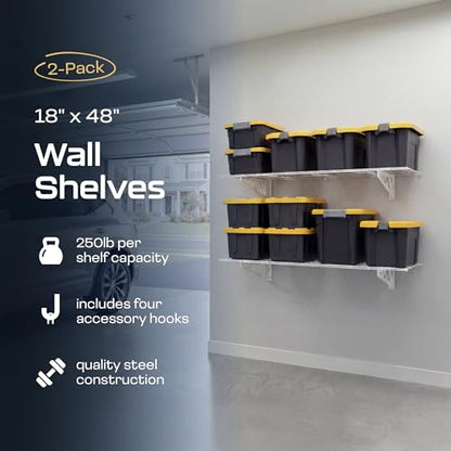 MonsterRax 18x48 White Garage Wall Shelf 2-Pack, 500lb, Hammertone - color: White, size: 18"x48"