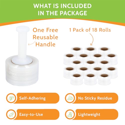 PSBM Mini Stretch Film/Wrap with Plastic Handle 3" x 1000' 50 GA 18 Rolls - size: 3 Inch, style: 50 GA