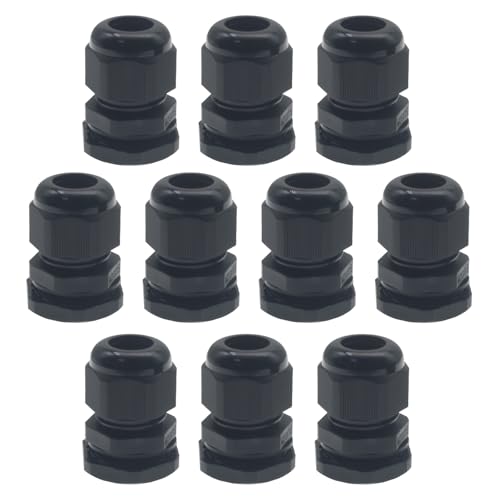 10 Pcs Black M20x1.5 Waterproof Cable Glands Joints Adjustable 6-12mm Cable Connectors Compression Cable Glands with Locknuts (IP68) - color: Black