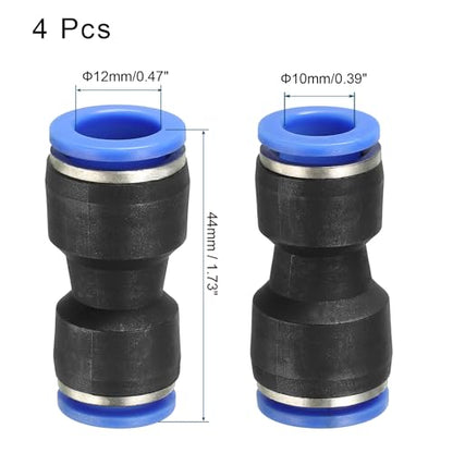 uxcell Push to Connector Fitting, 12mm to 10mm Tube OD Quick Connect Air Line Hose Pipe Fitting Straight Pneumatic Connector, Black 4Pcs - size: 12mm to 10mm