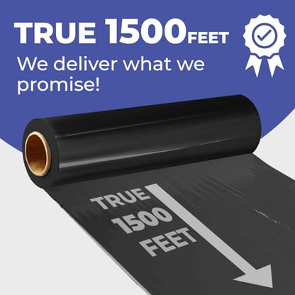 Rosmonde Bulk Black Plastic Wrap, 18" x 1500 ft, 20 Rolls Pack, 80 Gauge - color: Black, size: 20 Pack
