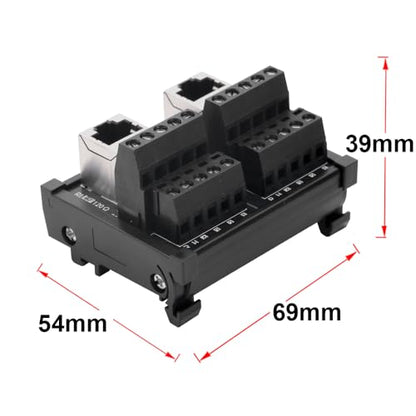 2Way RJ45 8P8C DIN Rail Mount Ethernet Connector Distribution - size: 2 way