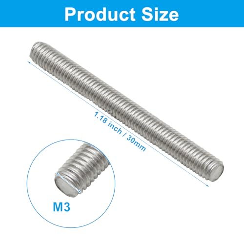 5 Pack M3 x 30mm Fully Threaded Rod - size: M3 x 1.2 Inch (30mm)
