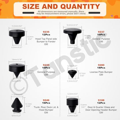 Tanstic 160Pcs Black Automotive Rubber Bumper Stopper Rubber Stop Bumper Compatible with Ford GM Vehicle