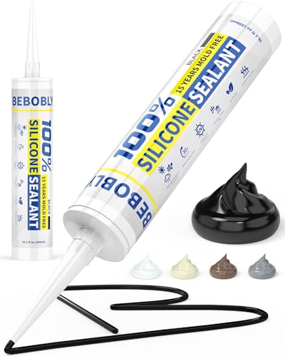 Black Silicone Caulk & Sealant, 100% Waterproof Silicone Caulking, Silicone Sealant Caulking for Kitchen, Bathroom, RV, Interior & Exterior Use, Shrink & Crack Proof, 10.2 FL. OZ/300ML, 1 Pack - color: Black, size: 1 Pack
