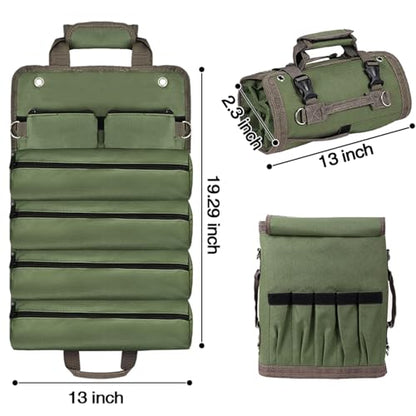 Heavy Duty Roll Up Tool Bag Organizer w/Detachable Pouches, Gifts for Men - color: Green