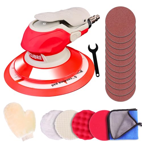 5/6 Inch Pneumatic Orbital Air Sander High-Speed DA Sander for auto body/Ideal for Woodworking, Auto Polishing, and Metal Sanding (6 inch)