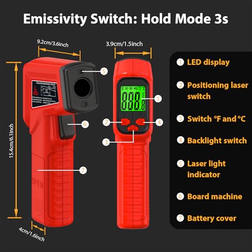 FKM Infrared Thermometer Gun Non-Contact Laser Thermometer Gun -58°F~986°F - color: Red