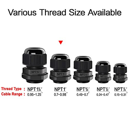 LeMotech 2 Pack NPT 1" Cable Glands Waterproof Adjustable 18-25mm Cable Connectors Black Nylon Joints with Gaskets - color: Black, size: 1inch 2-pack