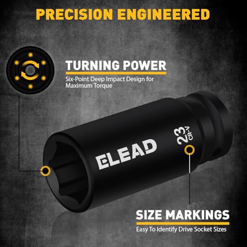 ELEAD 67 Piece 1/2" Drive Deep Impact Socket Set: Standard SAE (3/8"-1-1/4") & Metric (8-24 mm), Including 3 ", 5", 10" Extension Bar, Universal Joint, Ratchet Handle and Adapter - color: 67pcs 1/2'' Drive Impact Socket Set Black