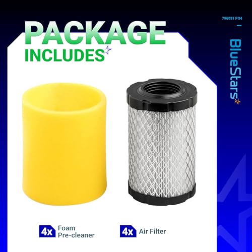 BlueStars 4 Pcs 796031 Air Filter with 797704 Foam Pre-cleaner