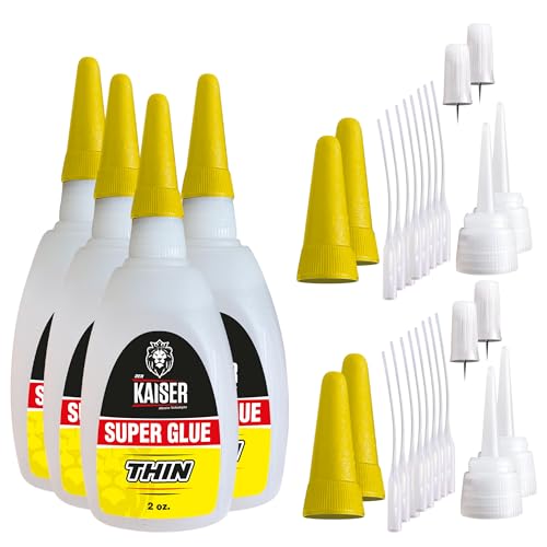 Der Kaiser Thin CA Super Glue 4-Pack (8 oz Total) – Industrial Grade Cyanoacrylate – 5-10 Sec Cure – Bulk Workshop Pack with Microtips – Wood, Plastic, Metal, Hobby Models – Best Value – 2,500 PSI - size: 8 oz
