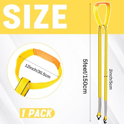 2 Inch x 5 ft Industrial Forklift Battery Lifting Carrying Sling Battery Carrier Lifter Strap with Hook 12 Inch Lift Round Ring with Protector Pad Heavy Duty for Industry Factory