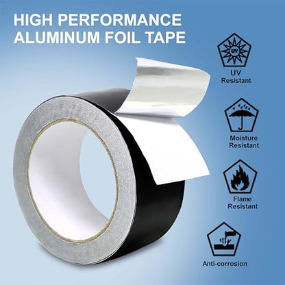 Black Aluminum Foil Tape 2 in x 65 Feet 3.94 Mil Hot & Cold Shield Resistant Black Foil Tape HVAC Sealing & Patching Hot Cold Air Duct Tape for Pipe, Metal Repair, HVAC, Air Ducts, Insulation