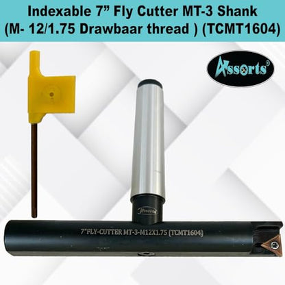 7″ Balanced Fly Cutter Indexable Face Milling Cutter with MT3 Shank (M12 × 1.75 Drawbar Thread), Single TCMT1604 Insert, Torx Screw & Star Key Included - size: 7" Fly Cutter MT‑3 Shank and M12×1.75 (TCMT‑1604)