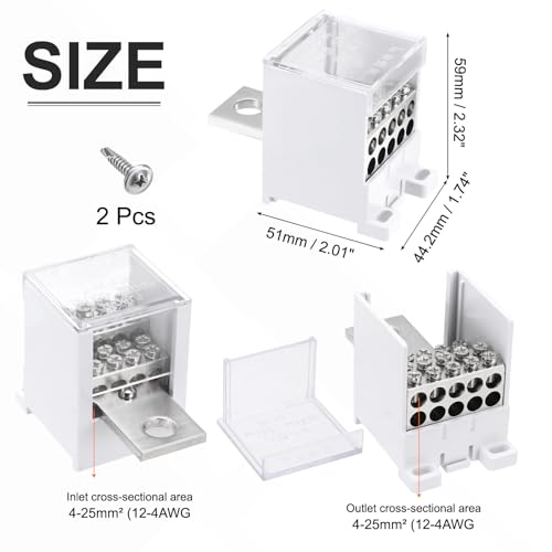 MECCANIXITY 1 in 10 Out Rail Terminal Block 690V 400A Connector for 12-4AWG - size: 44.2mm for 12-4AWG, style: 1 in 10 Out, 690V 400A