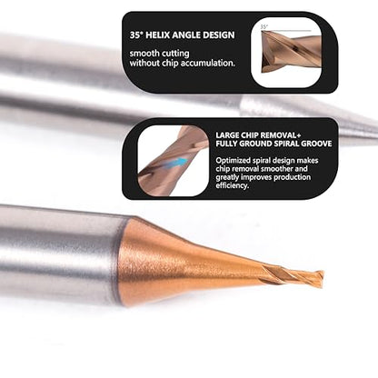 3PCS 0.8mm TISIN Coated 2-Flute Micro Flat End Mill Set for Steel - size: 0.8mm, style: Steel