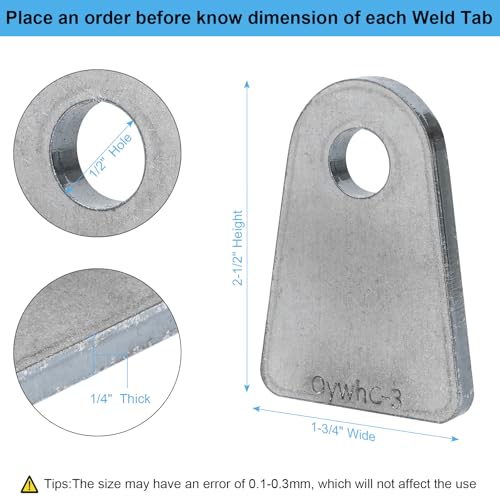 Weld On Tabs, Flat Bottom Shock Mount, 1/2" Hole, 1/4" Thick, 4 Pcs - color: Flat Mount-Big 1/4" Thick