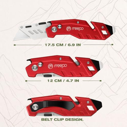 M MEEPO 2-Pack Box Cutter, Heavy Duty Folding Utility Knife, with 50 Blades - size: 2-PACK