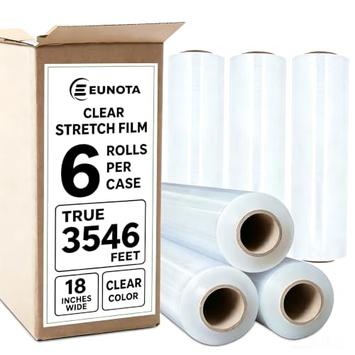 6 Pack Shrink Wrap Roll, 18 inch Wide Total 3546ft Industrial Stretch Film - color: Clear