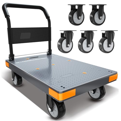 WUD Push Cart, Folding Mobile Platform Trolley,Thickened and Reinforced, 360° Swivel Wheels,35.4 “L x 23.6 ”W, 1323 lb.Grey Dolly cart with Wheels - color: Gray, size: Large