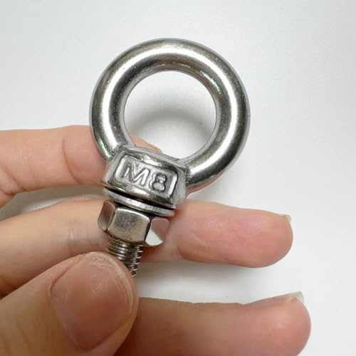 304 Stainless Steel Eye Bolt, 2 PCS M8 Heavy Duty Lifting Ring 4" Threaded Eyebolt Shoulder Eye Bolts with Nuts and Flat Washers(Thread Length 100mm) - size: m80x100(2pcs)