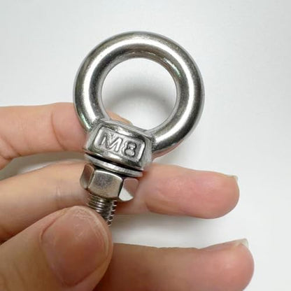 304 Stainless Steel Eye Bolt, 2 PCS M8 Heavy Duty Lifting Ring 4" Threaded Eyebolt Shoulder Eye Bolts with Nuts and Flat Washers(Thread Length 100mm) - size: m80x100(2pcs)