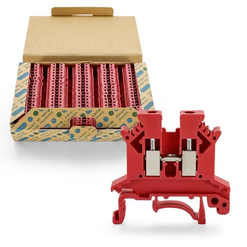 100PCS UK-2.5B Din Rail Terminal Blocks Wire Kit - Insulation Material Shell, Wide Application for 12-22 AWG 20A 600V Solar Power System, PLC Industrial Control Automation Panel DIY CNC RV - color: 100pcs Red