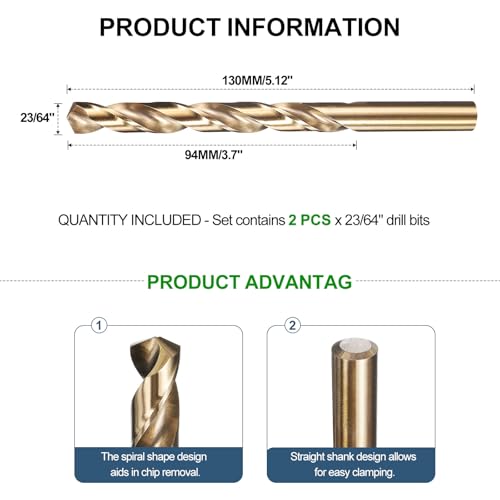 METALLIXITY Drill Bit (23/64") M35 5% Cobalt High-Speed Steel 135° 2Pcs - size: 23/64"