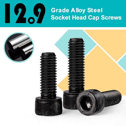 M12-1.75 x 45mm 6pcs Hex Socket Head Cap Screws Bolts, 12.9 Grade Alloy Steel, Black Oxide Finish, Metric Allen Hex Drive, Full Thread - size: M12 x 45mm(6PCS)