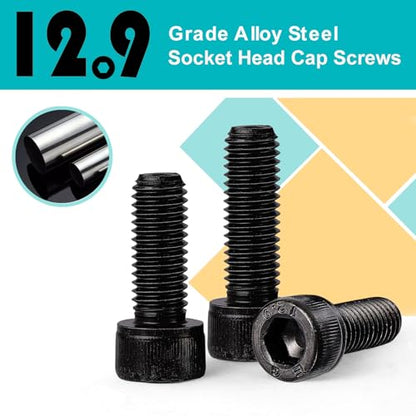 M12-1.75 x 45mm 6pcs Hex Socket Head Cap Screws Bolts, 12.9 Grade Alloy Steel, Black Oxide Finish, Metric Allen Hex Drive, Full Thread - size: M12 x 45mm(6PCS)