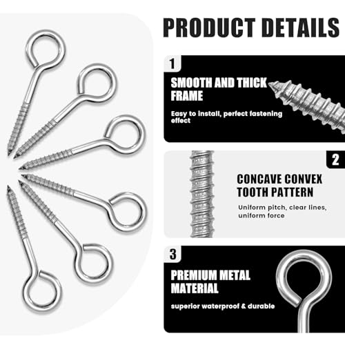 10PCS 6 inches Screw Eyes M10 304 Stainless Steel Eye Screws, Heavy Duty Screw, Eye Hooks Screw Eye Bolts Eye Hooks Screw, Indoor & Outdoor Uses (10, M10-6inch) - size: M10-6inch