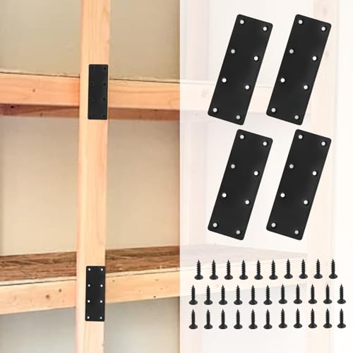 4Pcs Black Stainless Steel Flat Straight Brace Brackets, 48x140x2 MM Repair Plate, Support Fixed Connection Plate for Furniture Wood Shelves - size: 5.5"x1.9"