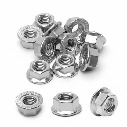 #10-24 (50 Pack) Flange Nuts Serrated Flange Hex Lock Nuts, Stainless Steel 18-8 (304), Bright Finish - size: #10-24
