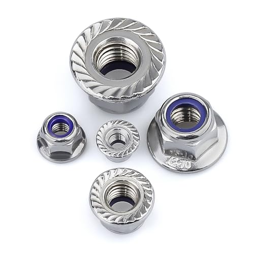 M4-0.7 (50 Pack) Hex Flange Locknuts, Serrated Flange Washer, Stainless Steel 304 (18/8) - size: M4-0.7