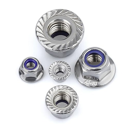 M5-0.8 (50 Pack) Hex Flange Locknuts, Serrated Flange Washer, Stainless Steel 304 (18/8) - size: M5-0.8