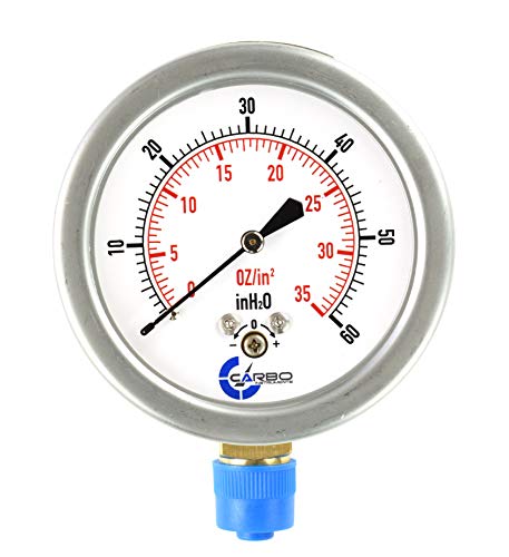 Diaphragm Low Pressure Capsule Gauge, 2-1/2" Dial, 0-35 oz/0-60in H2O Range, 1/4" NPT Lower Mount, Stainless Steel Case, Brass Internals, Adjustable, Dual Scale 35 oz/60 inH2O (IWC) - size: 0-35 oz/0-60 inH2O