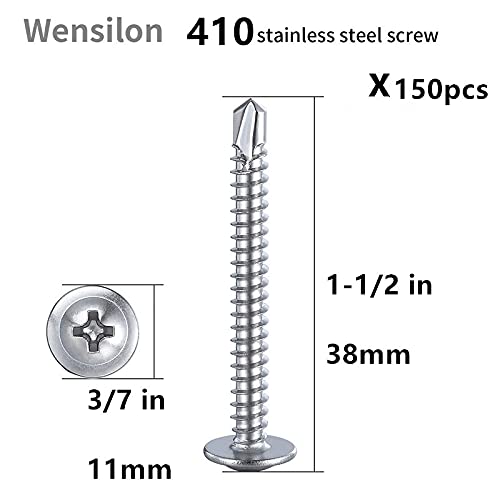 Wensilon（150pcs）#8×1-1/2”for Sheet Metal Self-Tapping Screws 410 Stainless Steel Truss Head High-Strength Quick Tapping Screws - color: Silver, size: #8X1-1/2"