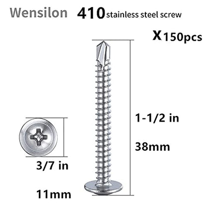 Wensilon（150pcs）#8×1-1/2”for Sheet Metal Self-Tapping Screws 410 Stainless Steel Truss Head High-Strength Quick Tapping Screws - color: Silver, size: #8X1-1/2"